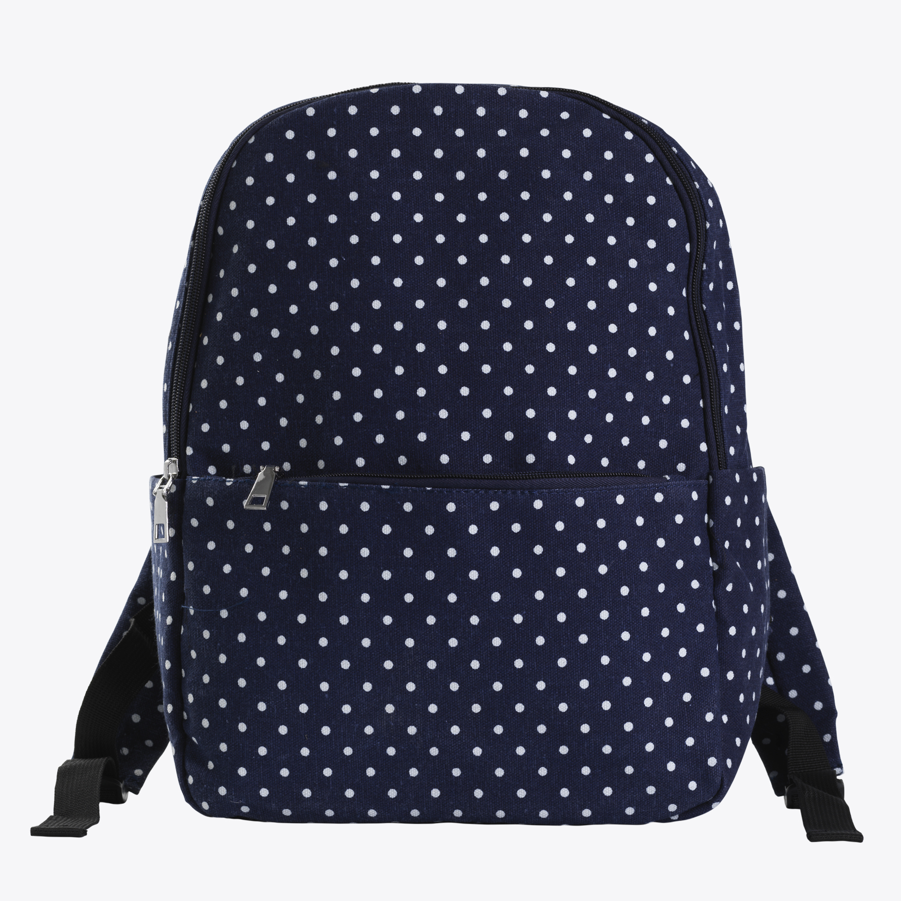 navy polka dot backpack