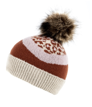 Ladies Knit Leopard Pom Hat