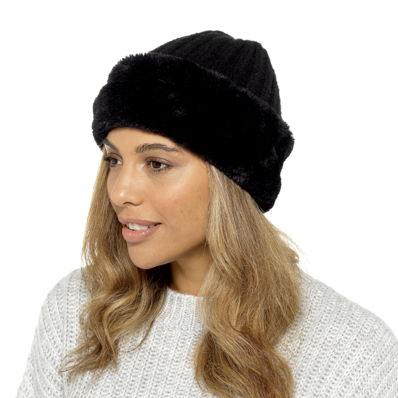 Ladies Faux Fur Trim Hat