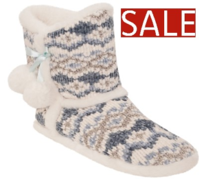 Ladies Fairisle Boot Slipper Blue Small