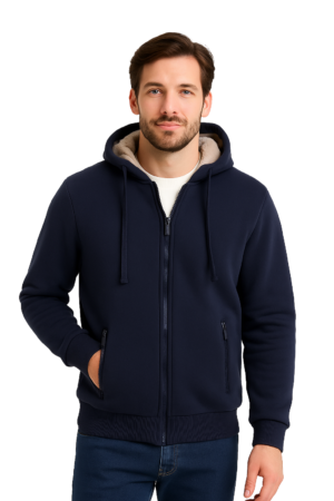 Miles Faux Fur Zipped Hoodie Navy XX.Lge