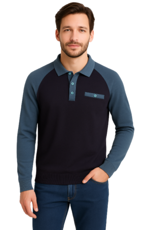 Rowan Long Sleeve Polo Sweatshirt Navy XX.Lge
