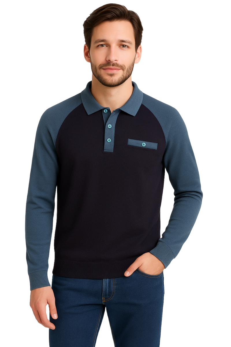 Rowan Long Sleeve Polo Sweatshirt Navy XX.Lge