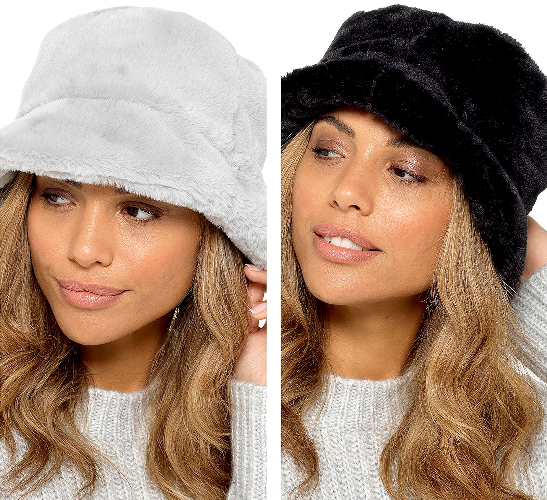 Ladies Faux Fur Bucket Hat Asst 1 Size