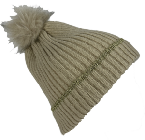 Ladies Metallic Stripe Bobble Hat Asst