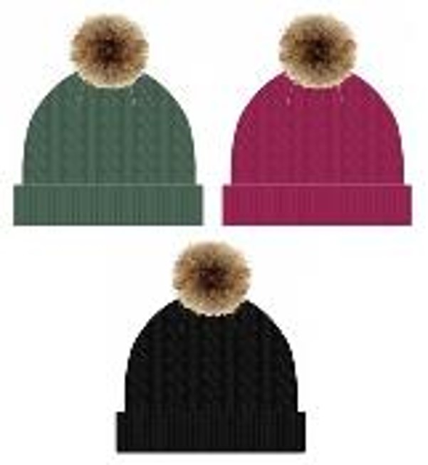 Ladies Cable Bobble Hat Asst 1 Size